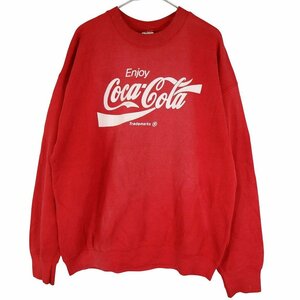 90年代 USA製 FRUIT OF THE LOOM CocaCola コカ・コーラ 企業ロゴ スウェット レッド (メンズ XL) O2816 中古 古着