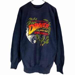 UNKNOWN 両面プリント スウェット DINNER WITH THE DINGHOPIES リバースタイプ ネイビー (メンズ XL相当) O2676 中古 古着