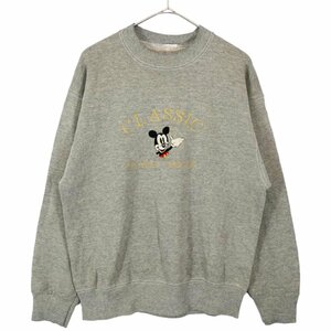 DISNEY ディズニー スウェット 刺繍 MICKEY ミッキーマウス グレー (メンズ M相当) O2748 中古 古着