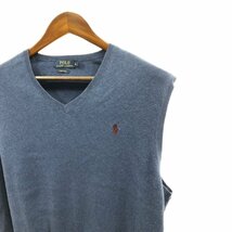 Polo by Ralph Lauren ポロ ラルフローレン ワンポイントロゴ Vネック コットン ニット ベスト ブルー (メンズ XL) 中古 古着 Q1241_画像4