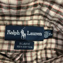90年代 RALPH LAUREN ラルフローレン BLAIRE ボタンダウン 長袖シャツ ワンポイントロゴ チェック ブラウン (メンズ XL) 中古 古着 Q1354_画像6