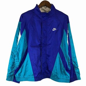 SALE/// 90年代 NIKE ナイキ ワンポイントロゴ ナイロン ジャケット 銀タグ ブルー (メンズ S) P0083