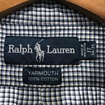 90年代 RALPH LAUREN ラルフローレン YARMOUTH ボタンダウン長袖シャツ トップス アメカジ チェック ブルー (メンズ 17) 中古 古着 P7912_画像6