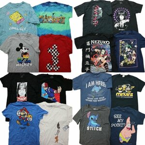 古着卸 まとめ売り キャラクター 半袖Tシャツ 16枚セット (メンズ S ) ミッキー スポンジボブ カラーMIX 丸首 MR9952 1円スタート