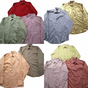 古着卸 まとめ売り サテン 長袖シャツ 10枚セット (メンズ Ｌ ) 異素材 カラー系 胸ポケット MM0769 1円スタート