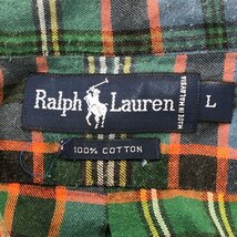 90年代 RALPH LAUREN ラルフローレン ボタンダウン 長袖シャツ 刺繍 チェック マルチカラー (メンズ L) 中古 古着 Q1002_画像6