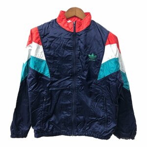 80年代 adidas アディダス ワンポイントロゴ ナイロン トラックジャケット スポーツ ネイビー (メンズ M) 中古 古着 Q1599