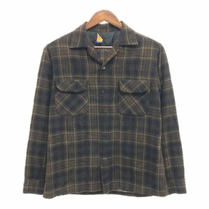 50年代 PENDLETON ペンドルトン 長袖シャツ アメカジ ヴィンテージ チェック柄 ブラウン (メンズ M) 中古 古着 Q0471