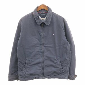 TOMMY HILFIGER トミーヒルフィガー スイングトップ ジャケット 大きいサイズ ワンポイントロゴ ネイビー (メンズ XXL) 中古 古着 Q1761