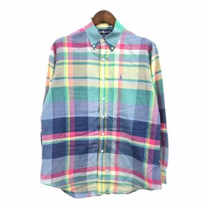 90年代 RALPH LAUREN ラルフローレン ボタンダウン HAND WOVEN 長袖シャツ チェック マルチカラー (メンズ L) 中古 古着 Q1930