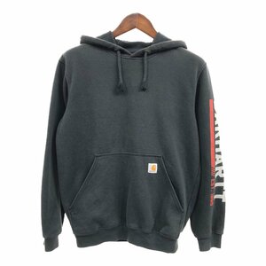 Carhartt カーハート ロゴ 袖プリント スウェット パーカー ワンポイントロゴ ブラック (メンズ S) 中古 古着 Q1962