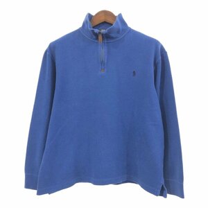 RALPH LAUREN ラルフローレン ハーフジップ ドライバーズニット セーター ワンポイントロゴ ブルー (メンズ L) 中古 古着 Q1883