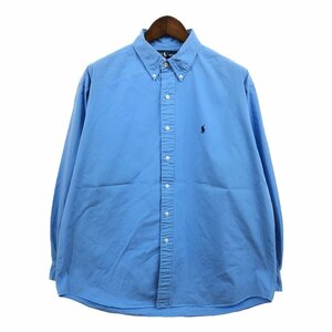 90年代 RALPH LAUREN ラルフローレン BLAKE ボタンダウン 長袖シャツ ワンポイントロゴ ブルー (メンズ XL) 中古 古着 Q1974