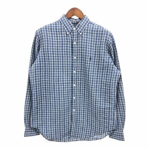 RALPH LAUREN ラルフローレン CLASSIC FIT リネン混 ボタンダウン 長袖シャツ チェック ブルー (メンズ L) 中古 古着 Q1967