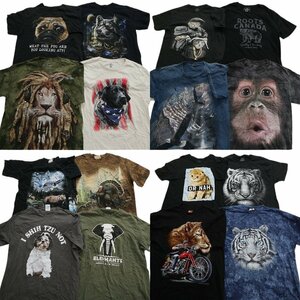 古着卸 まとめ売り アニマル 動物 半袖Tシャツ 16枚セット (メンズ M /Ｌ ) 大判プリント イーグル ライオン パグ ウルフ MS0659