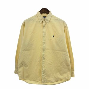 90年代 RALPH LAUREN ラルフローレン BLAKE ボタンダウン 長袖シャツ ワンポイントロゴ イエロー (メンズ L) 中古 古着 Q2002