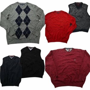 古着卸 まとめ売り トミーヒルフィガー セーター 6枚セット (メンズ XL /2XL ) ベスト カラー デザイン系ニット MR1764