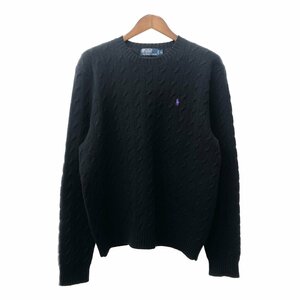 90年代 Polo by Ralph Lauren ポロ ラルフローレン メリノウール アンゴラ ケーブルニット セーター ブラック (メンズ XL) 中古 古着 Q2217