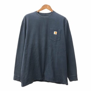 Carhartt カーハート ポケットＴシャツ ワンポイントロゴ ネイビー (メンズ XL) 中古 古着 Q2280