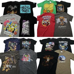 古着卸 まとめ売り キャラクター 半袖Tシャツ 16枚セット (メンズ S ) マリオ シンプソンズ ジョジョ ディズニー MS1209