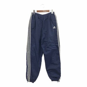 90年代 adidas アディダス ナイロン トラックパンツ スポーツ サイドジッパー ネイビー (メンズ L) 中古 古着 Q2437