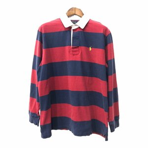 Polo by Ralph Lauren ポロ ラルフローレン ボーダー ラガーシャツ ワンポイントロゴ レッド (メンズ XL) 中古 古着 Q2364