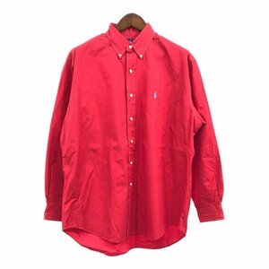 90年代 RALPH LAUREN ラルフローレン BLAKE ボタンダウン 長袖シャツ ワンポイントロゴ レッド (メンズ L) 中古 古着 Q2428