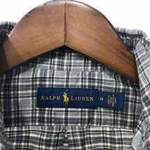 RALPH LAUREN ラルフローレン ボタンダウン 長袖シャツ ワンポイントロゴ チェック グレー (メンズ M) 中古 古着 Q2368_画像4