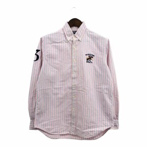 Polo by Ralph Lauren ポロ ラルフローレン ビッグポニー ボタンダウン 長袖シャツ ストライプ ピンク (メンズ M) 中古 古着 Q2502