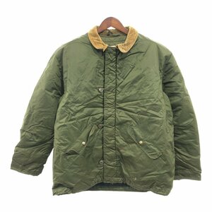 80年代 米軍実物 U.S.NAVY EXTREME COLD WEATHER IMPERM ナイロン デッキジャケット ミリタリー オリーブ (メンズ XL) 中古 古着 P9197