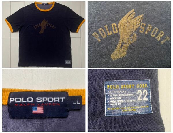 送料無料 美品 90s vintage ビンテージ POLO SPORT ポロスポーツ ラルフローレン P WING FOOT ウイング フット Tシャツ リンガー 92 RRL XL