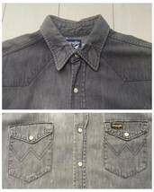 送料無料 希少 80s USA製 vintage ビンテージ wrangler ラングラー DENIM デニム western ウエスタン シャツ BLACK ブラック 黒 17 XL 90s_画像5