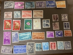 アジアの切手　1950年代〜1960年代　4カ国34枚　イギリス領シンガポール・中華民国・ポルトガル領マカオ・インド　使用済・未使用混合