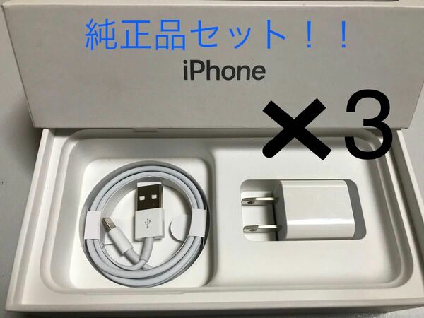 iPhone充電器 ライトニングケーブル 3本 1m 純正品アダプタ3セット