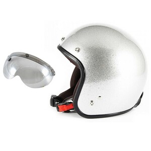 72JAM ジェットヘルメット&シールドセット JP MONO HELMET - シルバーフレーク フリーサイズ:57-60cm未満 +開閉式シールド APS-04 JPF-4