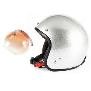 72JAM 女性用 ジェットヘルメット&シールドセット JP MONO HELMET - シルバーフレーク Sサイズ:55-57cm +開閉式シールド JCBN-04 JPF-4S