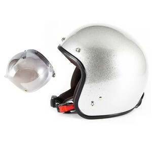 72JAM 女性用 ジェットヘルメット&シールドセット JP MONO HELMET - シルバーフレーク Sサイズ:55-57cm +開閉式シールド JCBN-03 JPF-4S