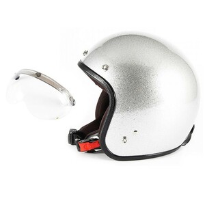 72JAM 女性用 ジェットヘルメット&シールドセット JP MONO HELMET - シルバーフレーク Sサイズ:55-57cm +開閉式シールド APS-01 JPF-4S