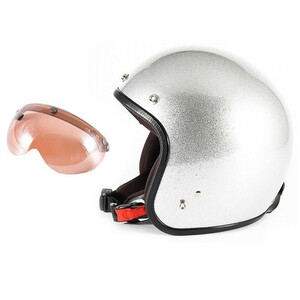 72JAM ジェットヘルメット&シールドセット JP MONO HELMET - シルバーフレーク フリーサイズ:57-60cm未満 +開閉式シールド APS-05 JPF-4