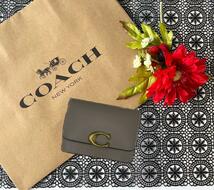 COACH コーチ チャコール ゴールド 金具 カード入れ 名刺入れ_画像1