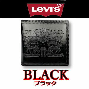 黒 8306リーバイス ラベルパッチ エコレザー 折財布 Levis ブラック