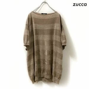 [ free shipping ]zucca Zucca * futoshi border pattern short sleeves knitted oversize mocha Brown 
