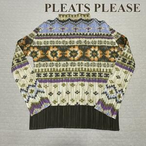 イッセイミヤケ PLEATS PLEASE トップス 長袖 ハイネック 総柄