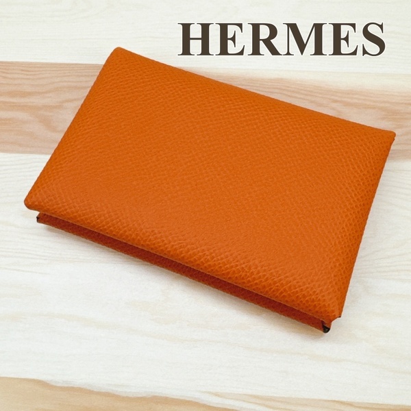 エルメス HERMES カードケース 名刺入れ カルヴィ オレンジ イエロー B刻印 2023年製造