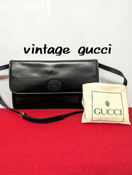 美品 極希少！gucci 2wayレザーショルダーバッグ ブラッククラッチバッグ