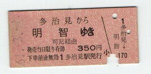 ★国鉄　多治見から可児経由　明智ゆき　名鉄連絡乗車券　S６１年★