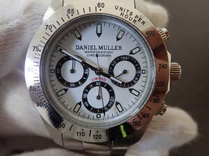 ダニエルミューラー DM-2003 クオーツ 白文字盤 クロノグラフ リミテッド メンズ腕時計 現在稼働 激安１円スタート