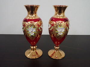 MURANO ムラーノ ベネチアングラス ヴェネチアングラス 花瓶 花器 GOLD 24K HAND MADE 2点おまとめ 激安１円スタート