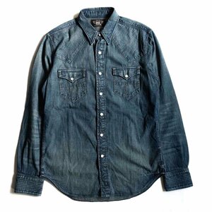 【極美品】RRL 【インディゴ バッファロー デニム ウエスタン シャツ】S コンチョボタン 2403036