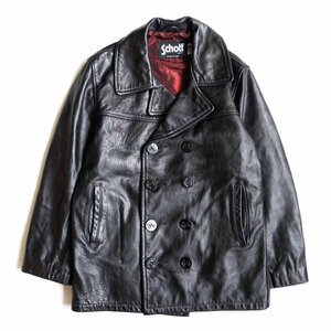 【美品】SCHOTT【レザー ピーコート】40 ブラック レザー アメリカ製 ショット 2403250